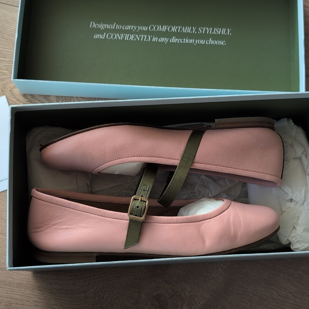 Margaux Pink Flats with Green Strap - Picture 3 of 6